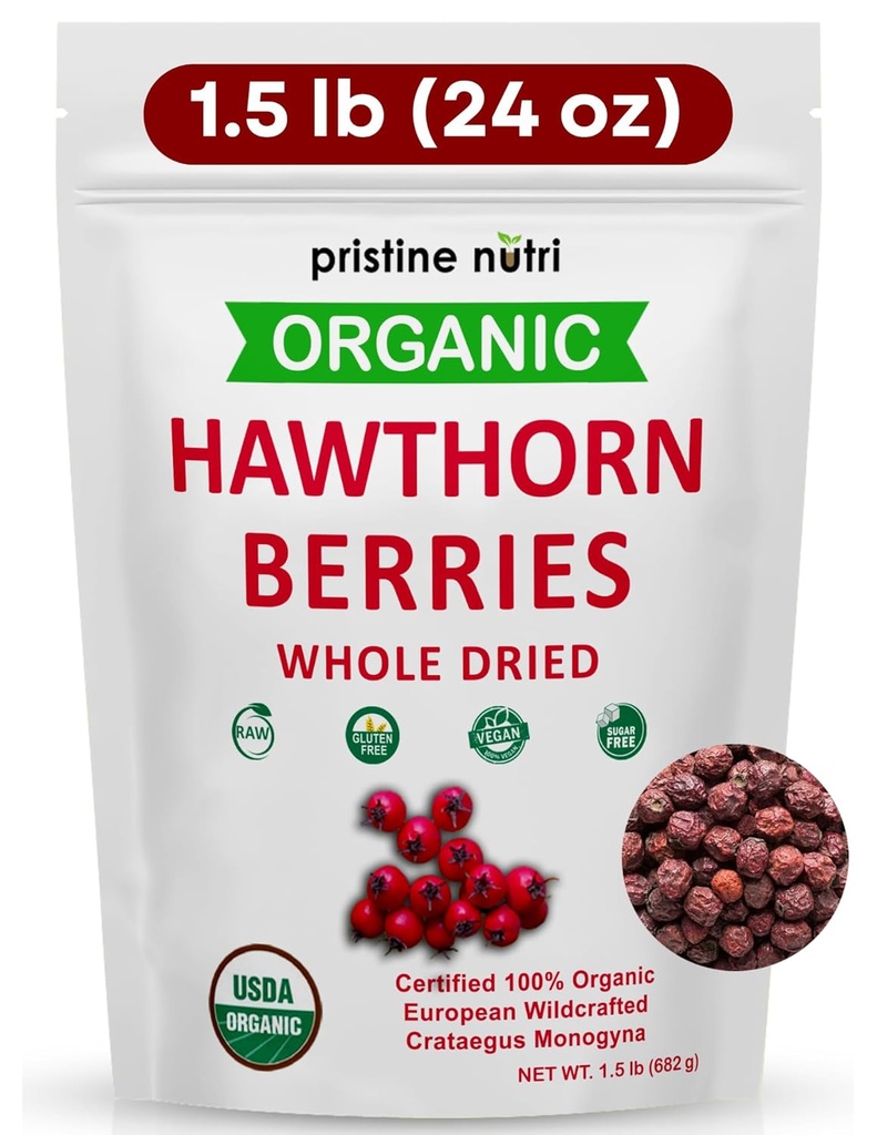 1,5 lbs (24 oz) 100% Orgánica Hawthorn Berries Dried Bulk  Make Hawthorn Berry Tea ← European Wildcrafted Berries ← Hacer Wellness Tea for Heart Support, Blood Pressure and Stress Relief (paquete puede variar)
