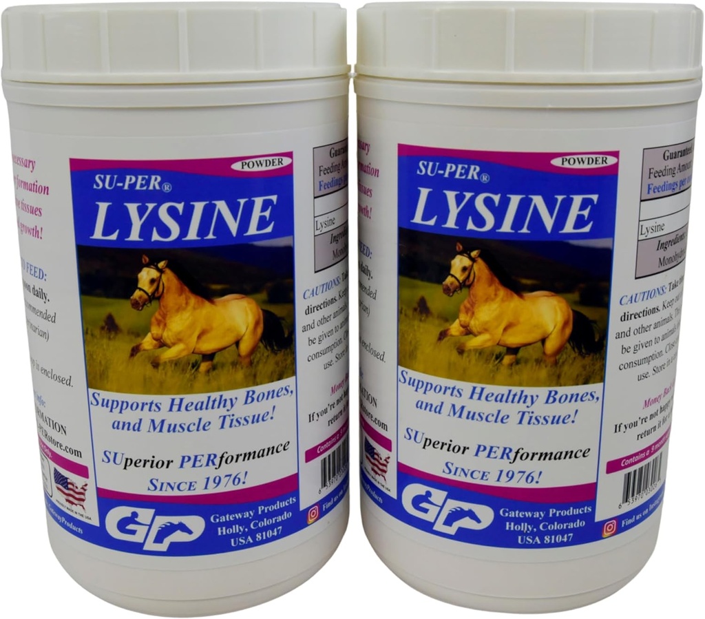 SU-PER Lisina Suplemento para Caballos - Soportes Huesos saludables & músculo Tissues - Aminoácidos esenciales equinos - 2,5 libras, (2 Pack)
