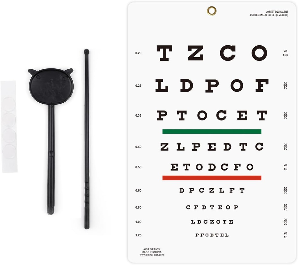 Carga Ojo Snellen Carga de la pared de la carretaSnellen 10feet Charts for Eye Exams Eye with Fixing Sticker 9 X 14 pulgadas with Eye occluder and Pointer 4 Fixation Patches