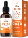 NutraChamps Niños Vitamina D 3 K2 gotas, Vitamina D3 & K2 MK-7, Vitamina Líquida D para niños 1000 UI, Huesos Saludables, Sistema de Inmunes, Suplemento Libre de Azúcar para los niños pequeños, 300 piezas