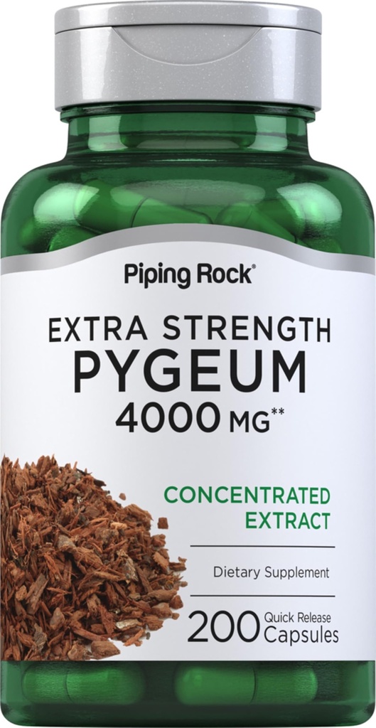 Piping Rock Pygeum Suplemento 4000 mg Silencio 200 Capsules Silencio para Hombres y Mujeres Silencio Pygeum Africanum Bark Extract ← Extra Strength ← Non-GMO, Gluten Free