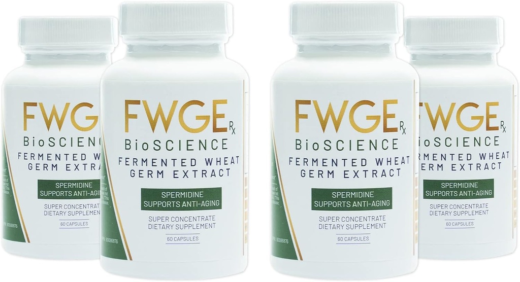 Longevidad de la espermidina y salud celular - Extracto de Germ de Trigo fermentado, Inductor de Autofagia, Holístico, No GMO, Libre de gluten, Libre de azúcar, Vegano, Antioxidante, Natural, 240 cápsulas (4 botellas)