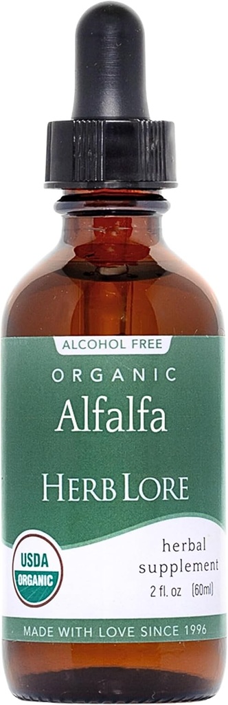 Herb Lore Organic Alfalfa Leaf Tincture – Alcohol Free Liquid Herbal Support Suplemento gotas para el embarazo, la lactancia " Wellness general (2 fl oz)