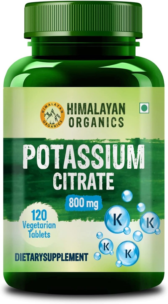 Himalayan Organics Potassium Citrate 800mg Supplement for Men & Women - 120 Veg Tablets