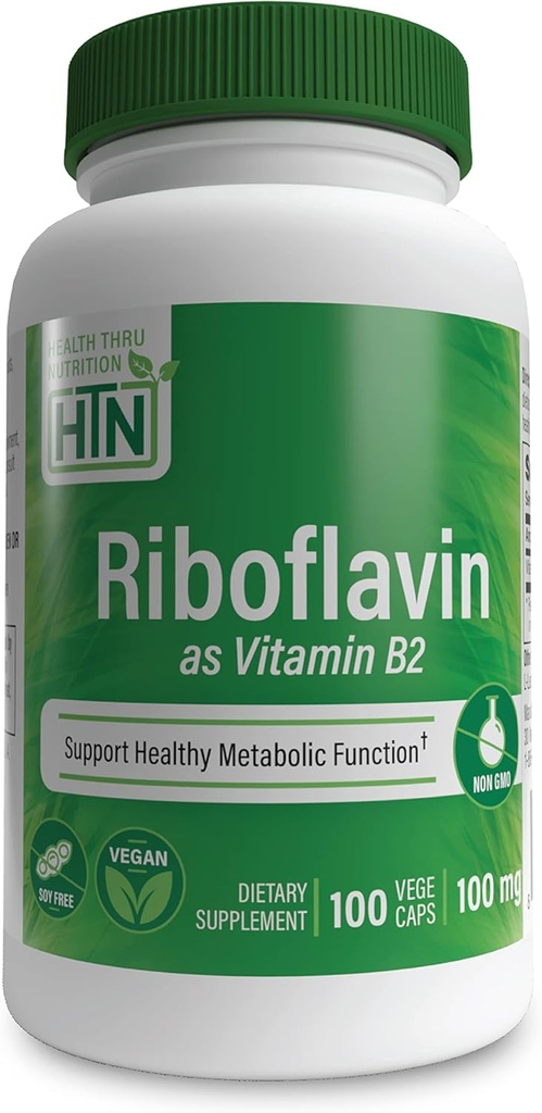 Salud Thru Nutrition Riboflavin 100mg Vitamina B2 100 Vegecaps  durable Supports Healthy Energy Metabolic Function " Nervous System ← 3rd Party Tested ← Non-GMO Soy " Gluten Free Hypoallergenic