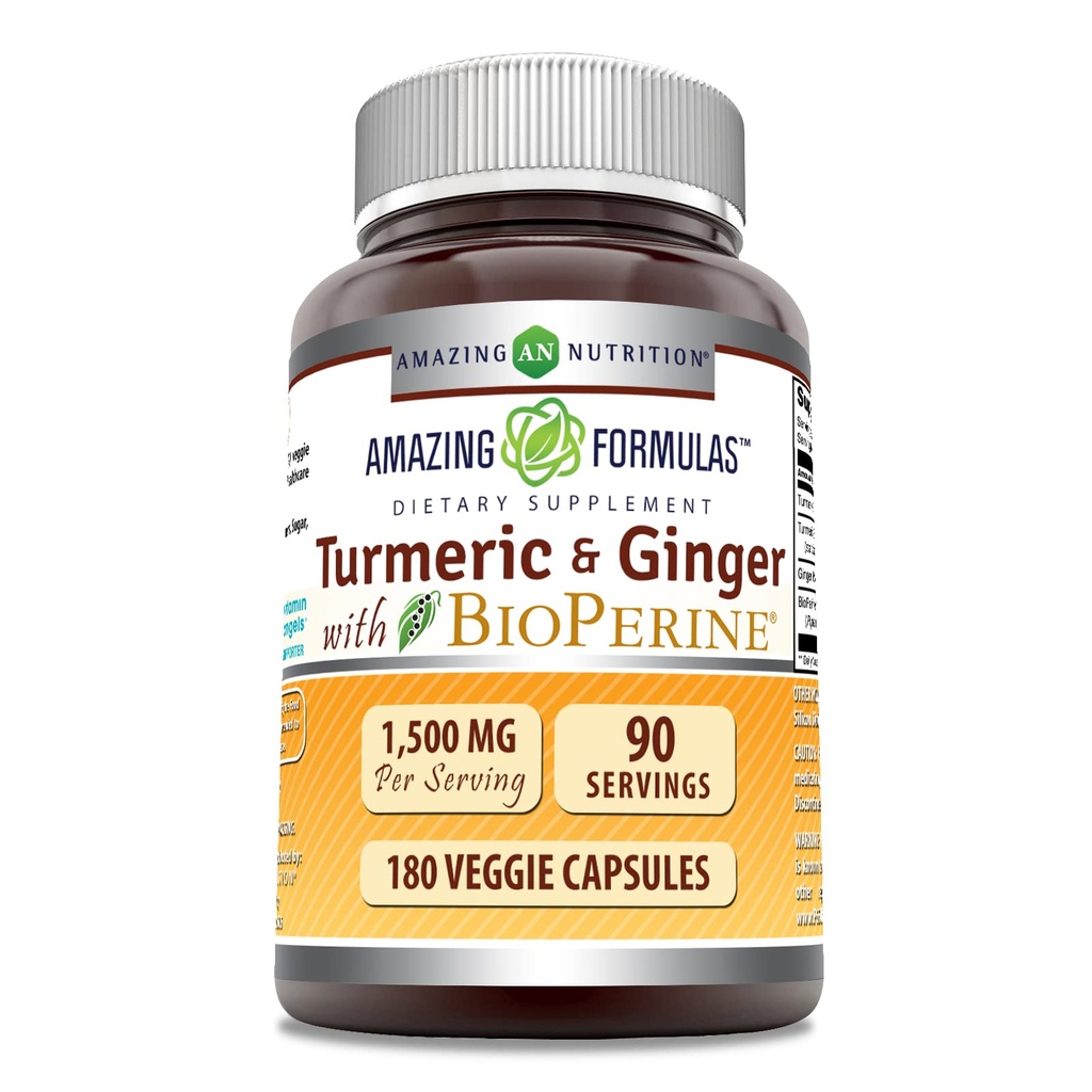 Amazing Formulas Turmeric Curcumin " Ginger with BioPerine Supplement TEN 1500 Mg Per Serving TEN 180 Veggie Capsules ← Non-GMO TEN Gluten Free ← Made in USA ← Ideal para los vegetarianos