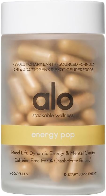 Alo Yoga Energy Pop - Caffeine-Free Energy Boost with Riboflavin, Niacin & ENXTRA | Enhances Focus, Mood & Productivity, (60 Capsules)