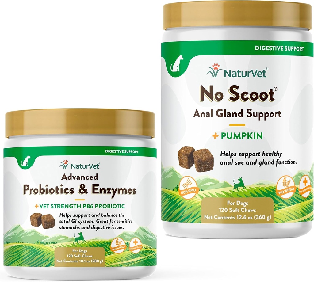 NaturVet Probióticos avanzados, Enzimas saludables y PB6 Suplemento probiótico para sus perros Stomach, 120 Mandíbulas suaves " Sin escocés para perros - 120 Mandíbulas suaves - Soportes Función anal saludable " Bowel