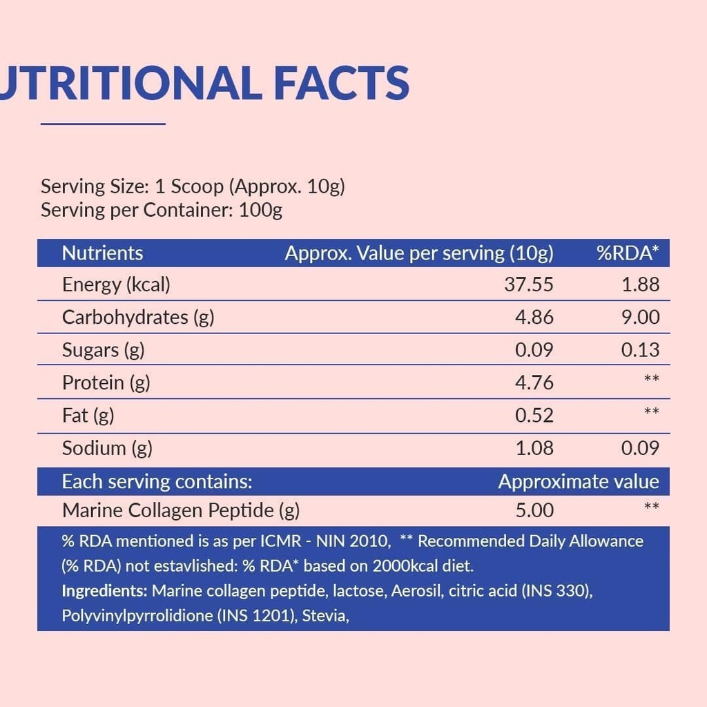 Collagen Marino for Women ' Men- Pure Hydrolyzed Marine Collagen Powder for Skin,Hair, Nails & Joints ¦ Skin Hydrating - 100 GM (Pack of 1)