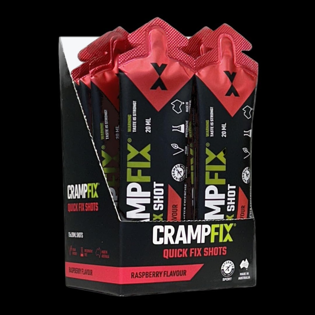 CrampFix Sports Shot, Prevents and Relieves Muscle Cramps in Seconds, Easy Carry Sachets, 15 Pack, All Natural, Raspberry