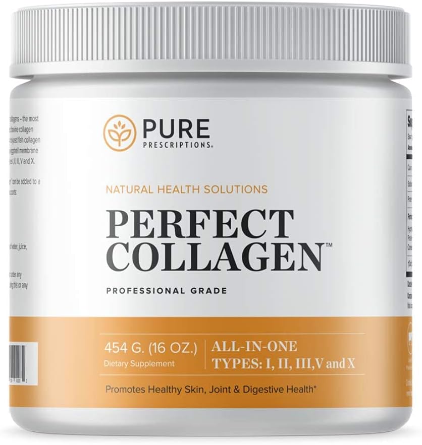 Pure Hydrolyzed Multi Collagen Peptides Protein Powder Suplemento - Tipos I, II, III, V, X - 5 Tipos de semilla de grano, Wild Caught Food Sourced Collagen - 16 oz Pouch - Flavorless