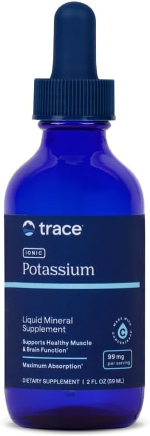 Trace Minerals Ionic Potassium - Suplemento con Potasio &amp; Magnesio - Suplemento líquido para la ayuda Absorción mineral fácil - Función sana del cerebro &amp; músculo Apoyo Suplemento - 2 fl oz (33 Servimientos)