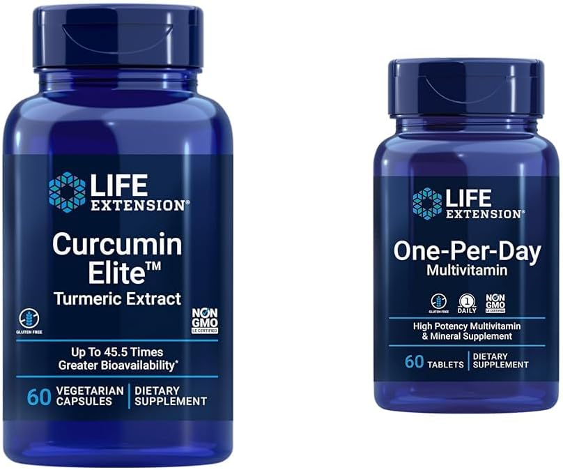 La extensión de vida Curcumin Elite Turmeric Extract, promueve una respuesta inflamatoria saludable &amp; One-Per-Day Multivitamin – Empaquetado con más de 25 vitaminas