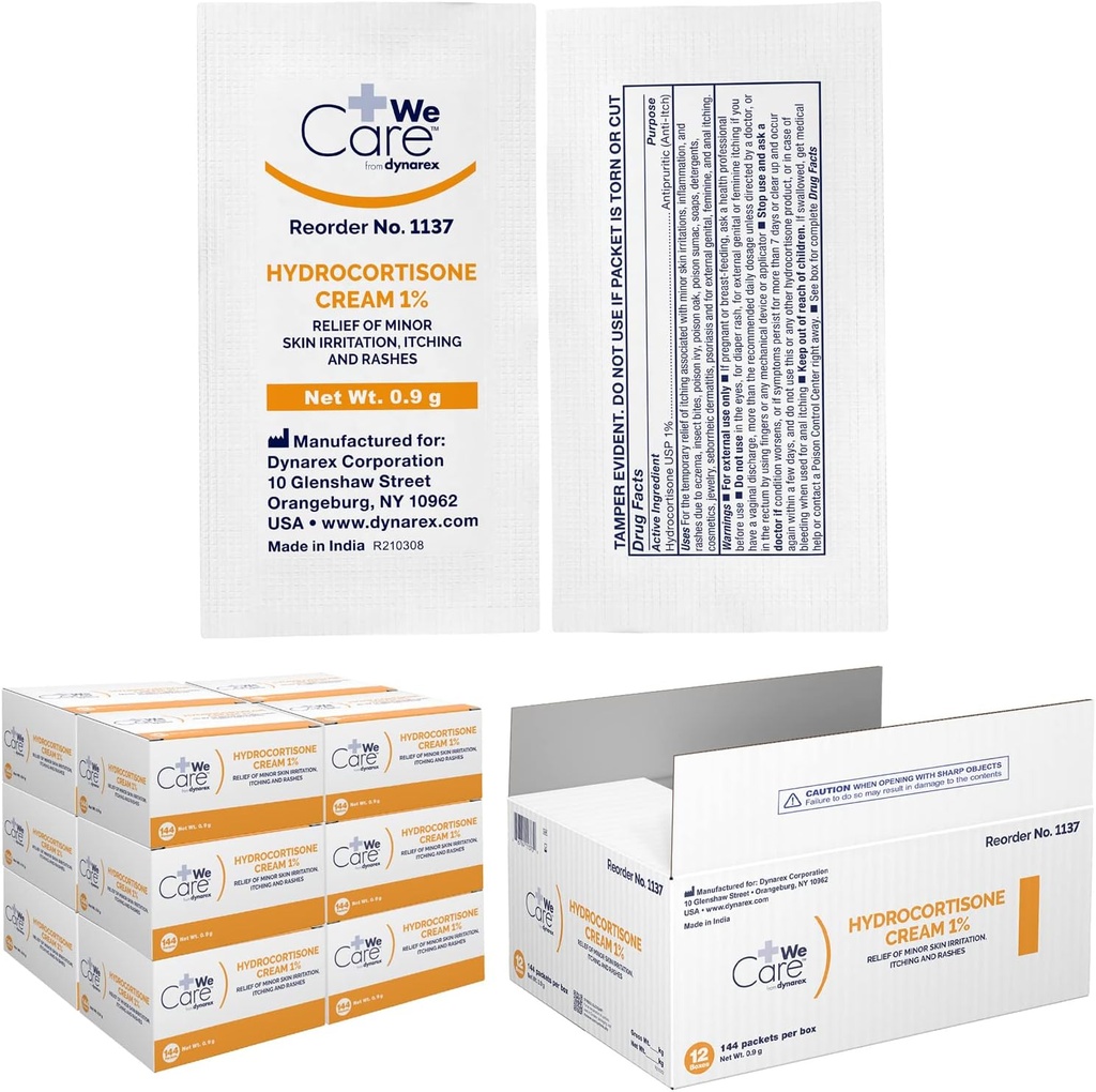 Dynarex Hydrocortisone Cream - Topical Anti-Itch Hydrocortisone Ointment for Temporary Relief of Minor Skin Itching, Rash, Irritation - Portable, Easy to Apply, for External Use Only - .9g Packet