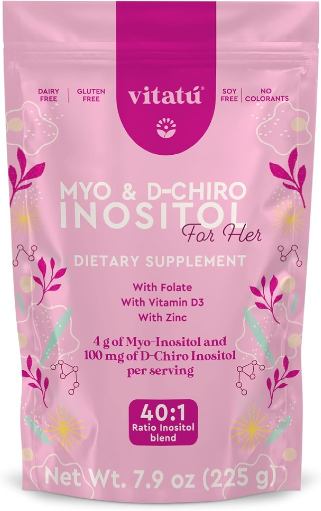 Silencio Myo Inositol (4g) " D-Chiro Inositol (1g) Ideal Mix 40:1 Silencio Duración 45 Días Silencioso con ácido fólico + Vitamina D3 + Zinc, Powdered Suplemento dietético para las mujeres (225 g)