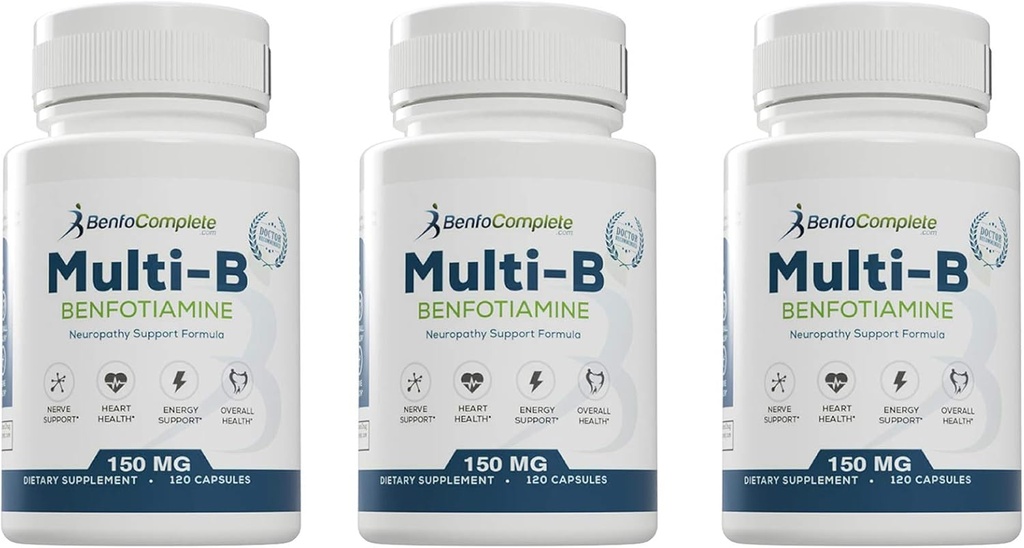 Benfotiamine Multi-B Neuropatía Soporte Fórmula 150mg 120 Gelatin Capsules por Botella - Pack de 3 Botellas