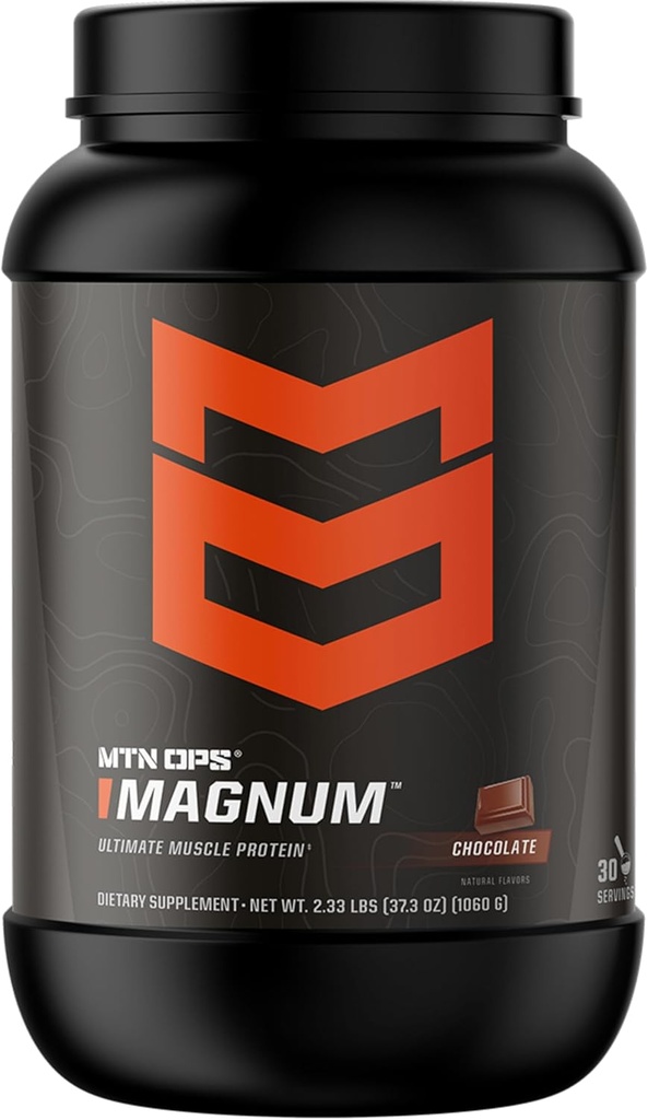 MTN OPS Magnum Chocolate Protein Powder, 23g de Whey Isolate Protein " Milk Protein with BCAAs, Zero Sugar " Gluten Free 30-Serving Tub