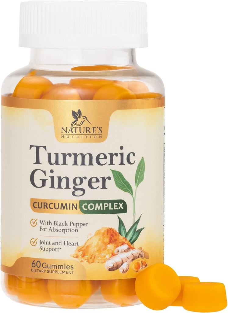 Curcumin Turmeric Suplemento Gummies - 95% Curcuminoides con Turmeric " Ginger, Pepper Negro para la mejor absorción, Apoyo Conjunto Vegano de la Naturaleza, No GMO, Gluten Free, Tasty Peach Flavor - 60 Gummies