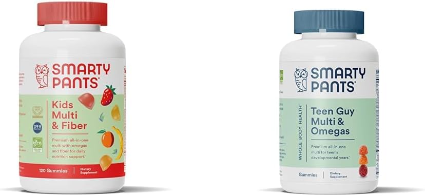 SmartyPants Kids Multivitamin Gummies and Fiber Supplement: Omega 3 Fish Oil (EPA/DHA) & Teen Guy Multivitamin Gummies: Omega 3 Fish Oil (EPA/DHA)