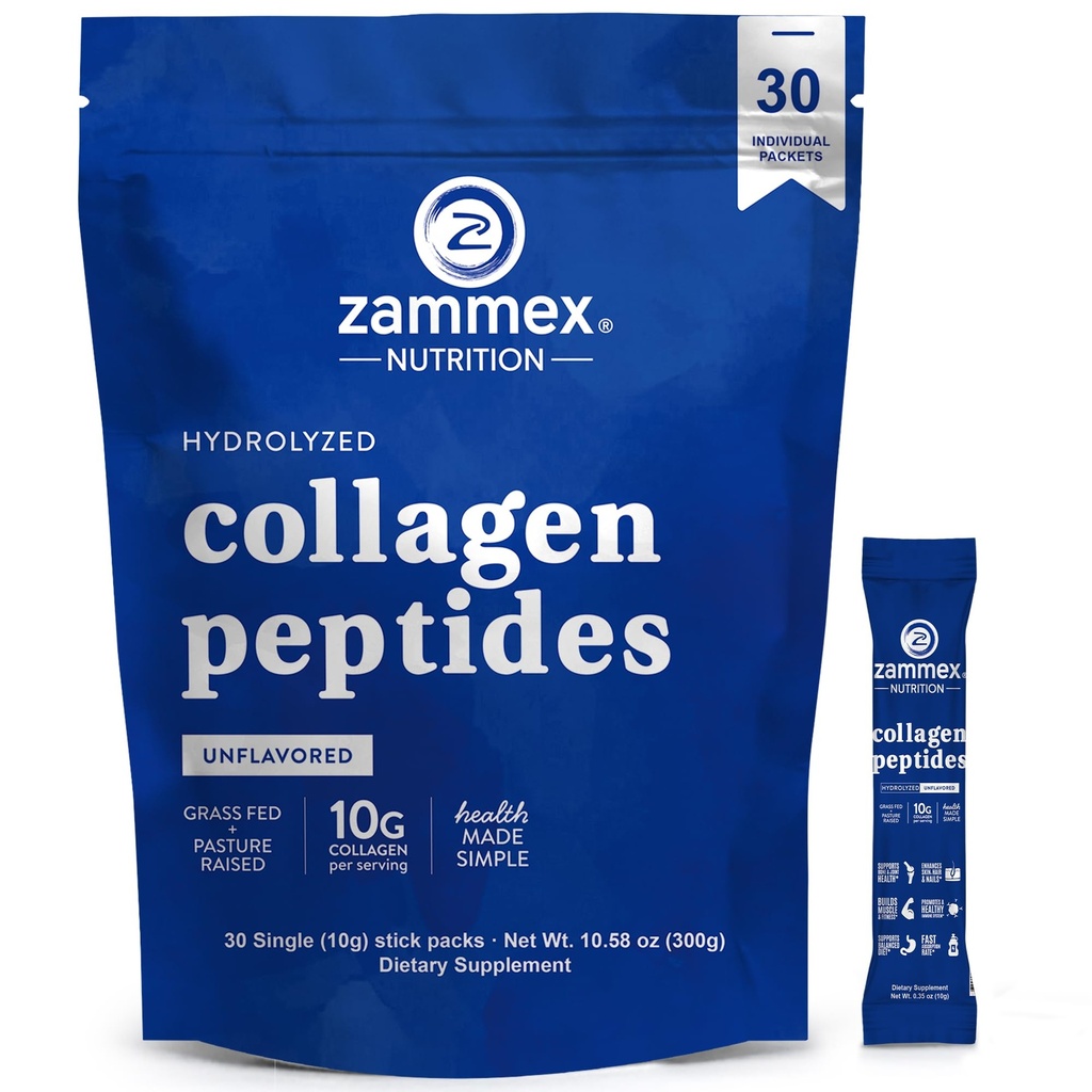 Péptidos de Collagen Premium Powder, 30 Sticks Travel Packets (Tipo I, III), Pólvora Proteína de Collagen Desflavorada para ir, Péptidos de Collagen Hidrolyzed para Junta de Pelo de Piel, 10g por Serving, Paleo & Keto