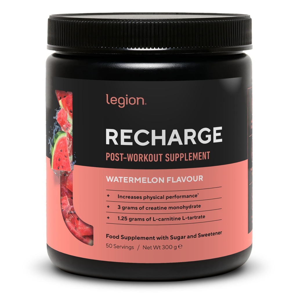 LEGION Recharge Post Workout Suplemento - All Natural Muscle Builder " Recovery Drink with Micronized Creatine Monohydrate. Naturalmente endulzada, segura y saludable (Watermelon, 30 Serve)