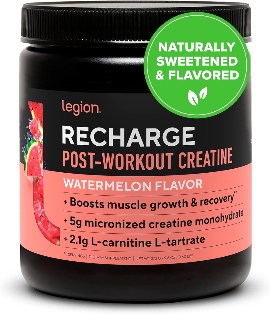 LEGION Recharge Post Workout Suplemento - All Natural Muscle Builder " Recovery Drink with Micronized Creatine Monohydrate. Naturalmente endulzada, segura y saludable (Watermelon, 30 Serve)