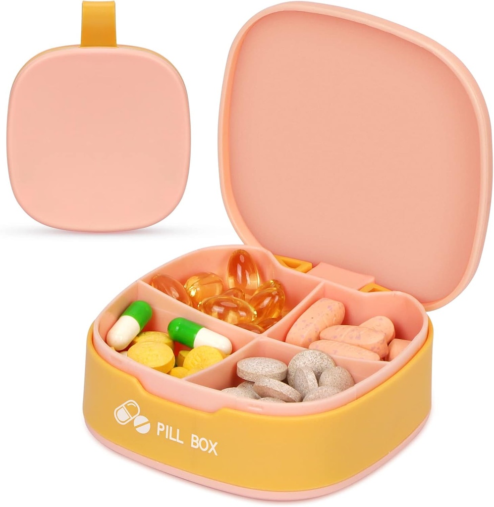 Naturetouch Pill Organizer, 4 Times a Day Portable Pill Box, Food Grade Daily Pill Case for Women and Men Holding Vitamin, Medicine, Supplements, Pink