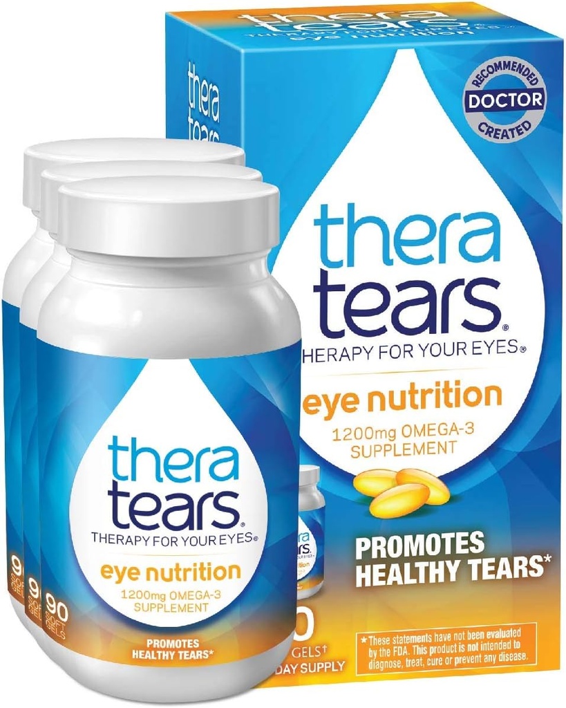 TheraTears 1200mg Omega 3 Suplemento para la Nutrición Ocular, Orgánica Triglicérida Pez Aceite y Vitamina E, 90 Cuenta (Pack of 3)