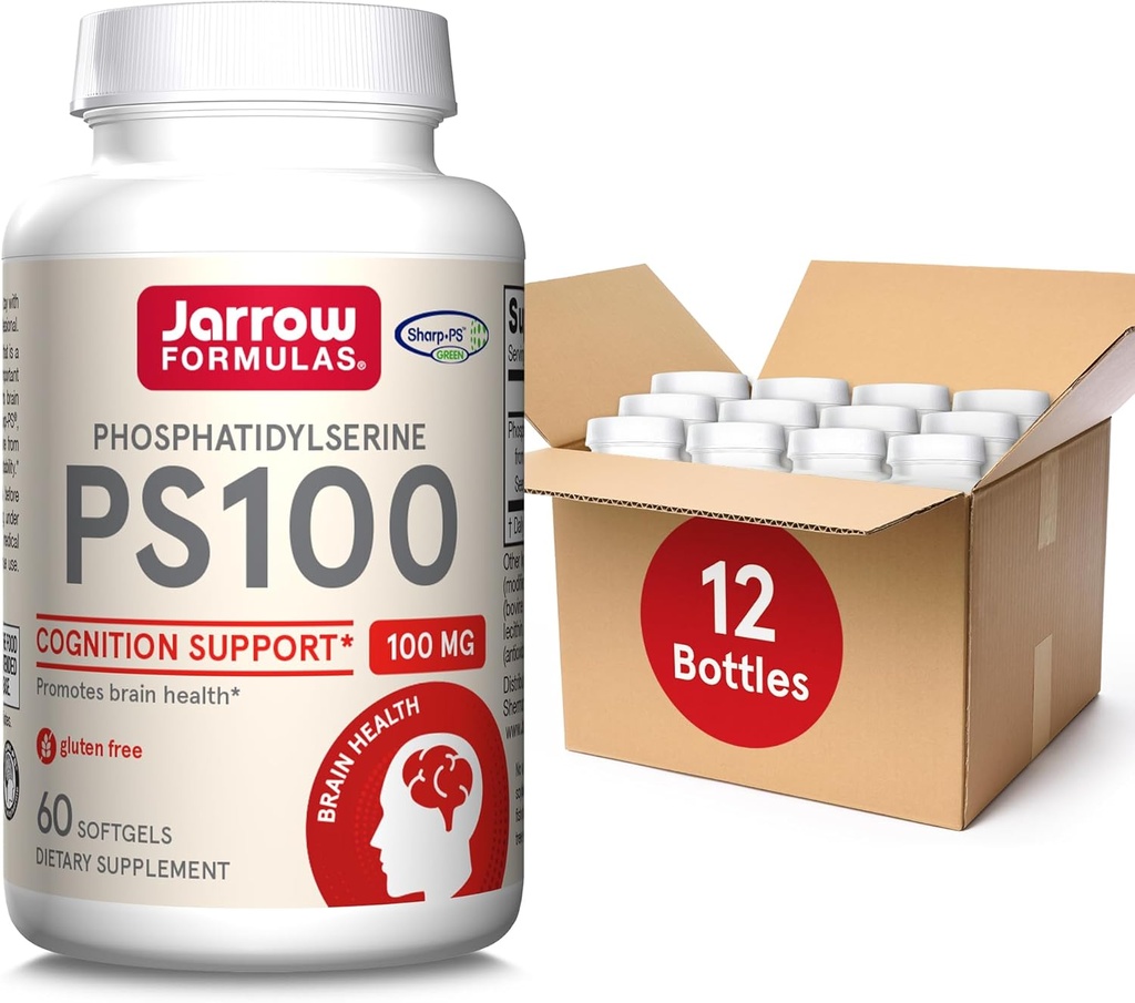 Fórmulas Jarrow PS100 Phosphatidylserine 100 mg, Suplemento dietético para la salud del cerebro y el apoyo a la cognición, 60 Softgels, 20-60 Day Supply, Pack de 12