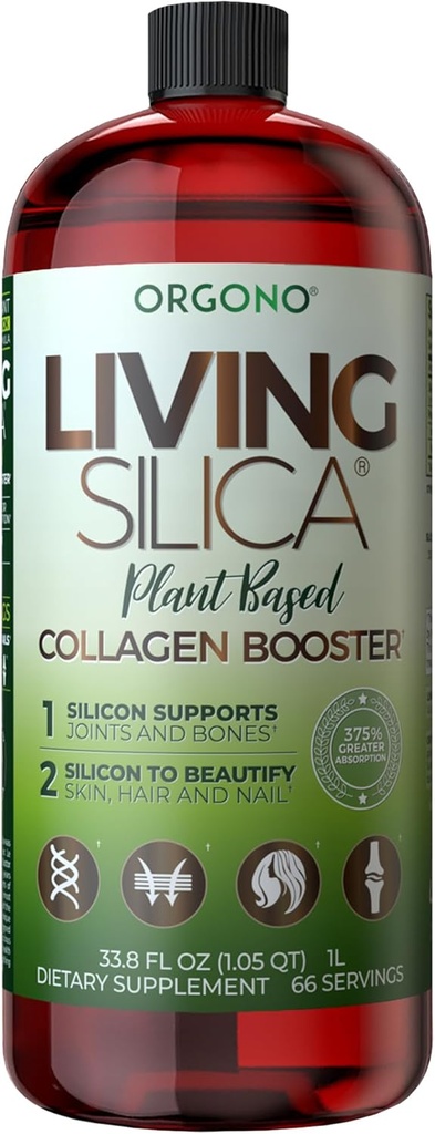 Orgono Living Silica Collagen Booster de base vegetal ← Horsetail Extract &amp; Rosemary  Apoya Collagen &amp; Elastin for Joint &amp; Bone Health, Glowing Skin, Strong Hair & Nails  33.85 Fl Oz