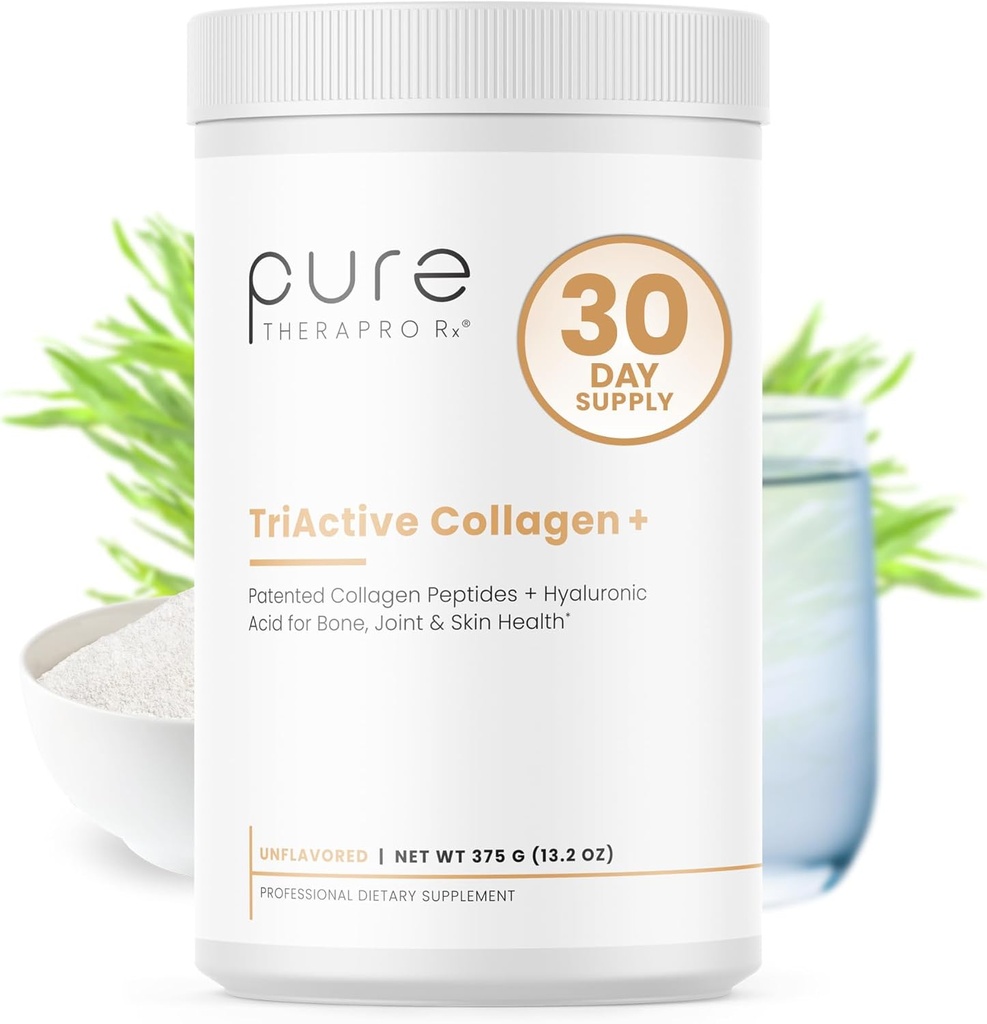 Puro Therapro Rx TriActive Collagen Plus, Collagen Powder for Hair, Skin, Nails, Bones & Joints, Hidrolyzed Collagen Powder w/Patented Peptides, Multi Collagen Protein Powder, 30 Servings