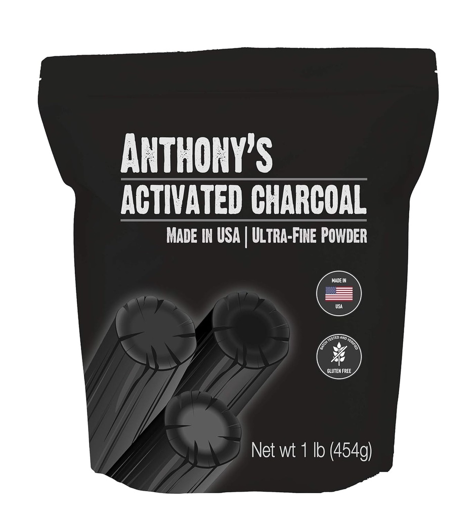 El carbón activo de Anthony, 1 lb, hecho en EE.UU., ultra fino, sin gluten