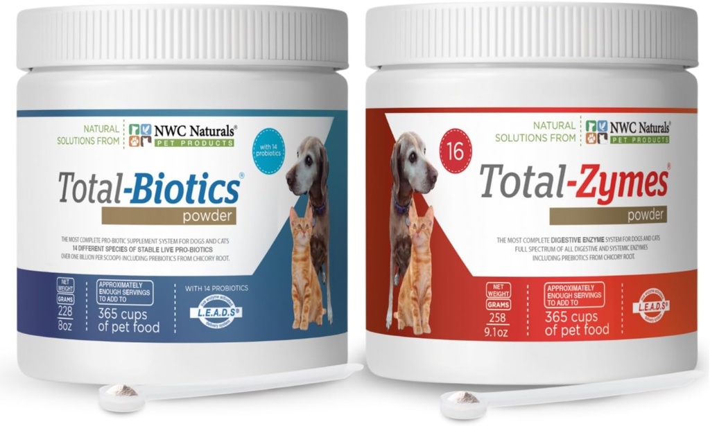NWC Naturals Twin Pack - Probióticos y Enzimas Digestivos para perros y gatos uno Total-Zymes y uno Total-Biotics 8-Ounce
