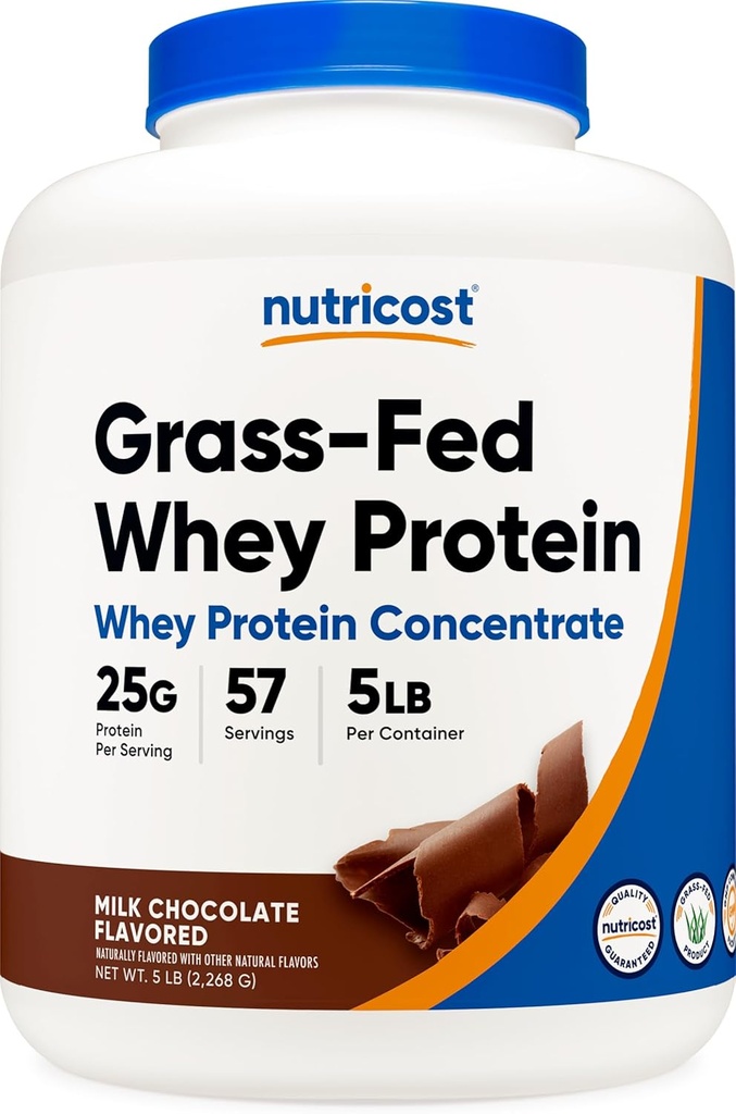 Nutricost Grass-Fed Whey Protein Concentrate (Chocolate) 5LBS - Undenatured, Non-GMO, Natural Flavors...