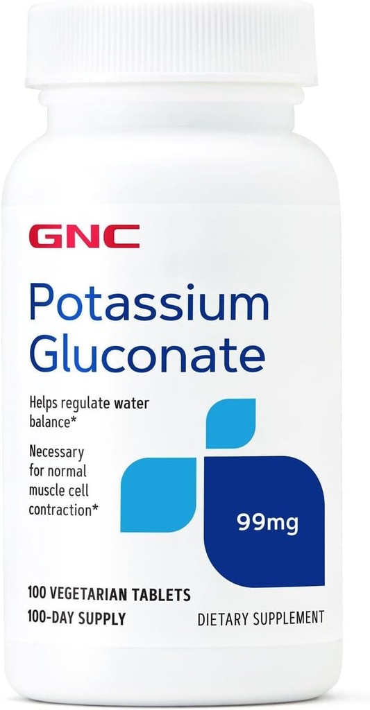 GNC Potasio Gluconato 99mg, 100 Tabletas, soporta la función muscular normal