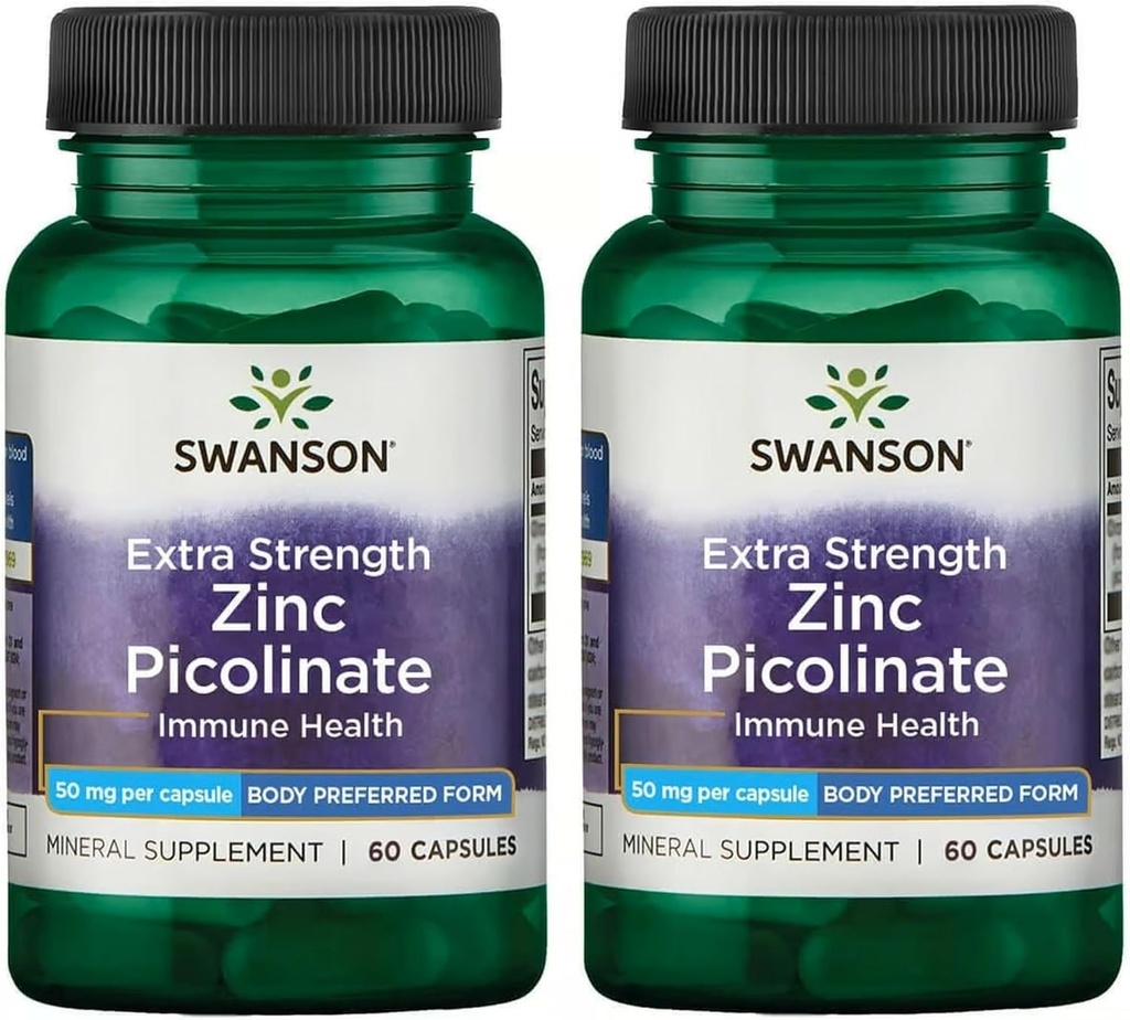 Swanson Premium Brand Extra Strength Zinc Picolinate - Forma preferida Cuerpo Salud cápsulas - 50 mg por cápsula - 60 cápsulas, Pack de 2