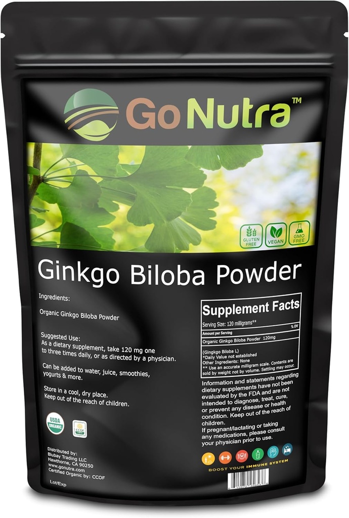 Go Nutra Organic Ginkgo Biloba Powder 8 oz. ← Pure Ginkgo Biloba Suplementos, Ginkgo Leaf Powder, (8oz.)