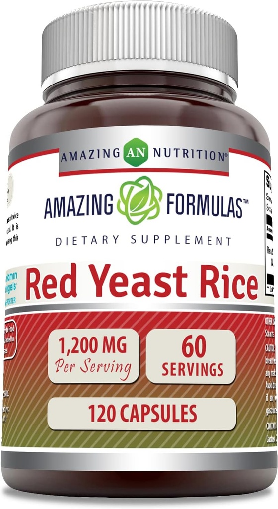 Impresionantes Fórmulas Red Yeast Rice 1200mg Por Serving Capsules Suplemento ← Non-GMO Silencio Gluten Free ← Made in USA (1 Pack, 120 Count)