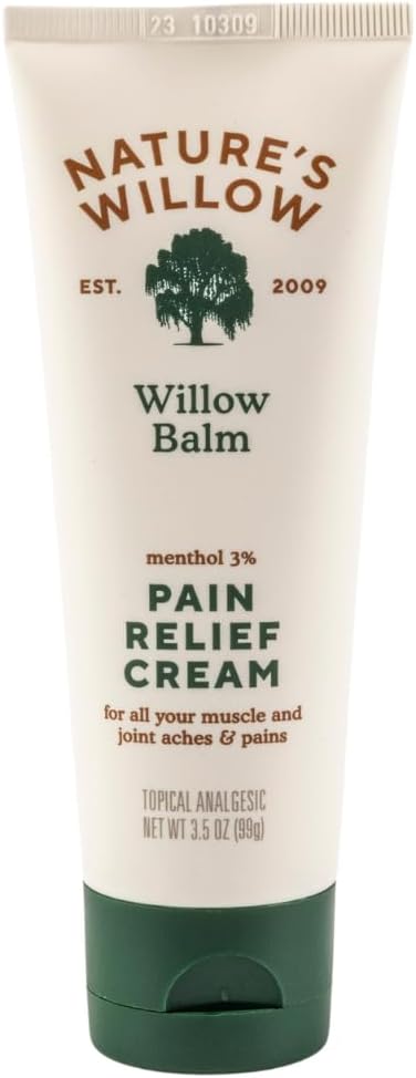 Willow Willow Balm Natural Pain Relief Cream for Muscles & Joints ← Acción rápida con Willow Bark &amp; Menthol ← Libre de Fragancias Artificiales " Dyes  durable 1-Pack TEN 3.5 fl oz