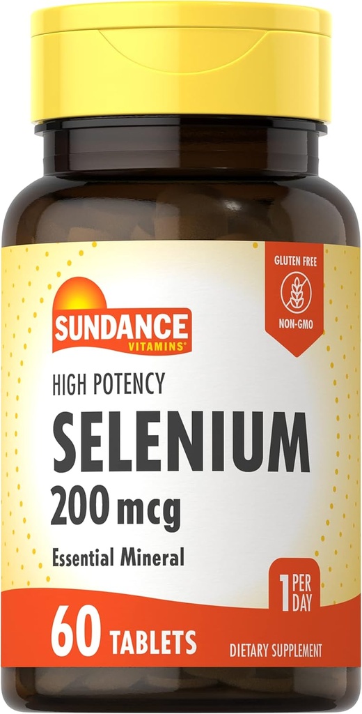 Sundance Selenium 200mcg ← 60 Tablets ← High Potency Fórmula  Vegetarian, Non-GMO, and Gluten Free Essential Mineral Supplement