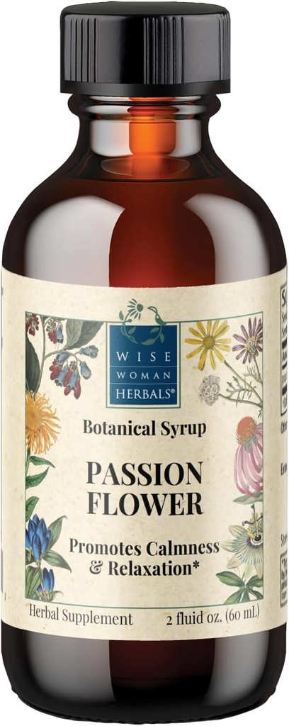 Wise Woman Herbals Passionflower Botanical Syrup (extracto sólido anticipado) 4:1, Alcohol-Free Extra Strength, Sleep Aid, Eases Tension, Supports Calm Mood & Restful Sleep, Pure Non-GMO, 4 Fl Oz