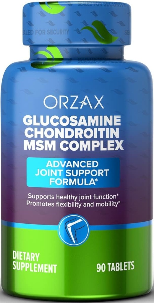 ORZAX Suplemento de soporte conjunto completo con Glucosamine Chondroitin MSM - Turmérica, Collagen, Bromelain &amp; Boswellia Extract Capsules, Function & Comfort - 90 Tablets