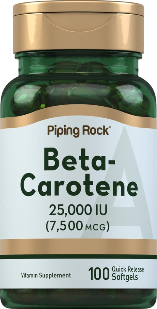 Piping Rock Beta Carotene 25000 IU Softgels  7500 mcg  100 Conde ← Vitamina A Supplement ← Non-GMO, Gluten Free