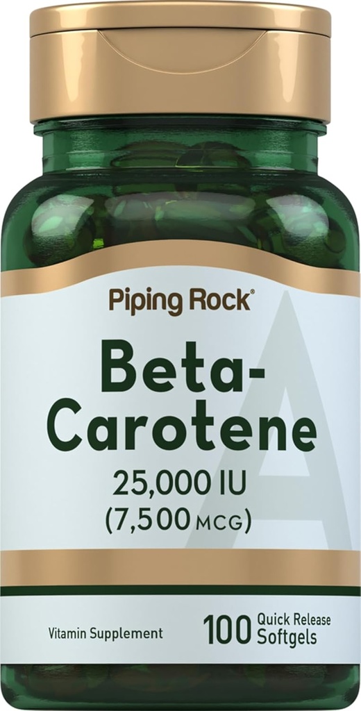 Piping Rock Beta Carotene 25000 IU Softgels  7500 mcg  100 Conde ← Vitamina A Supplement ← Non-GMO, Gluten Free