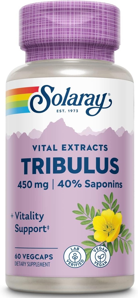 SOLARAY Garantizado Potency Tribulus Fruit Extract, Veg Cap (Btl-Plastic) 450mg tención 60ct