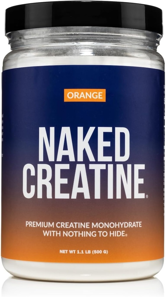 NAKED Puro Monohidrato de Creatina de Naranja Micronizada - 36 Serviciones - 500 Gramos, 1.1Lb Bulk, Vegan, No Gluten Libre, Soy Libre.