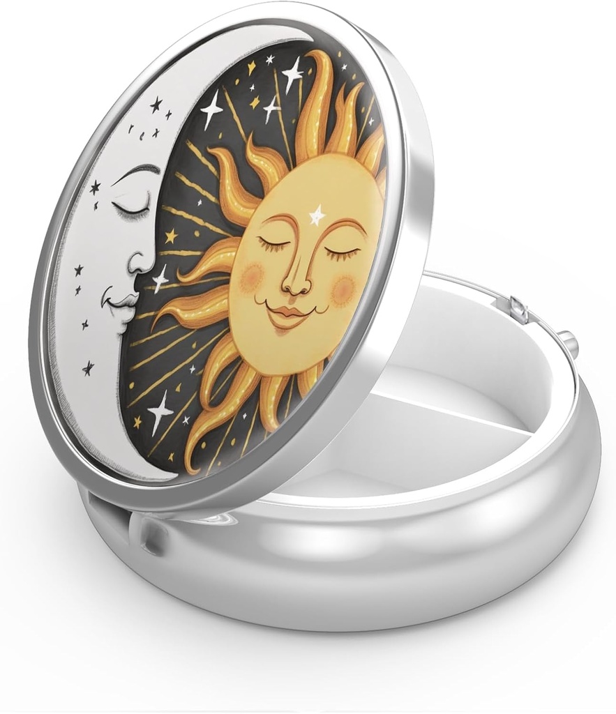 Caja de Píldora 3 Caja de Píldora pequeña,Portable para Pocket o Píldora de Píldora de Contenedor para mantener vitaminas, medicamentos, aceite de pescado y suplementos (sol y luna)