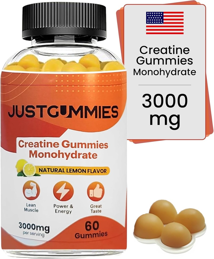 Cretina Monohydrate Gummies 3000 mg Por Serving ¦ Creatine Infused Gummies to Increase Strength and Build Muscle, Vegan, Lemon Flavor, 60 Condes