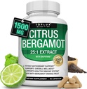 Citrus Bergamot Suplemento 1500mg - 25:1 Bérgamo Extracto para apoyar la salud general, el sistema inmunológico, la alta absorción de sustancias antioxidantes naturales Vegan No GMO para hombres mujeres, 90 cápsulas