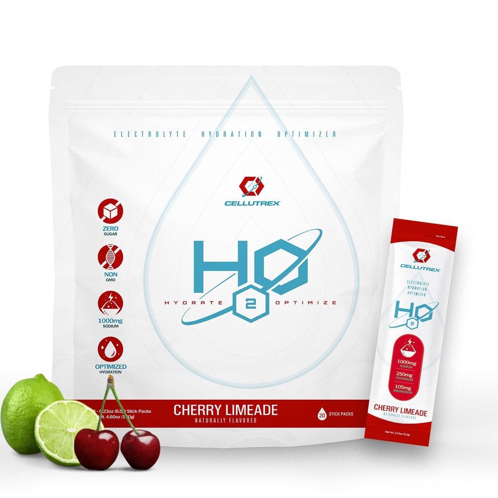 Celutrex® H2O Electrolytes – Electrolyte Powder Drink Mix, Zero Sugar, Natural Sal Hydration Packets for Recovery and Wellness, Cherry Limeade, 20 Sticks